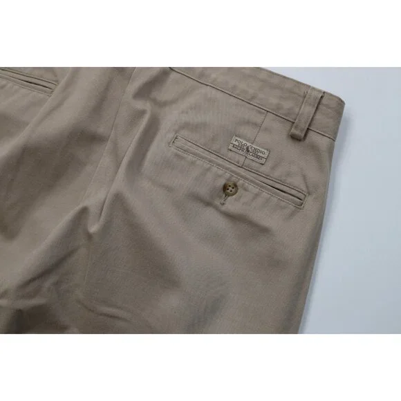Vintage 90s Ralph Lauren Mens 32x30 Distressed Wide Leg Chino Pants Cotton Beige